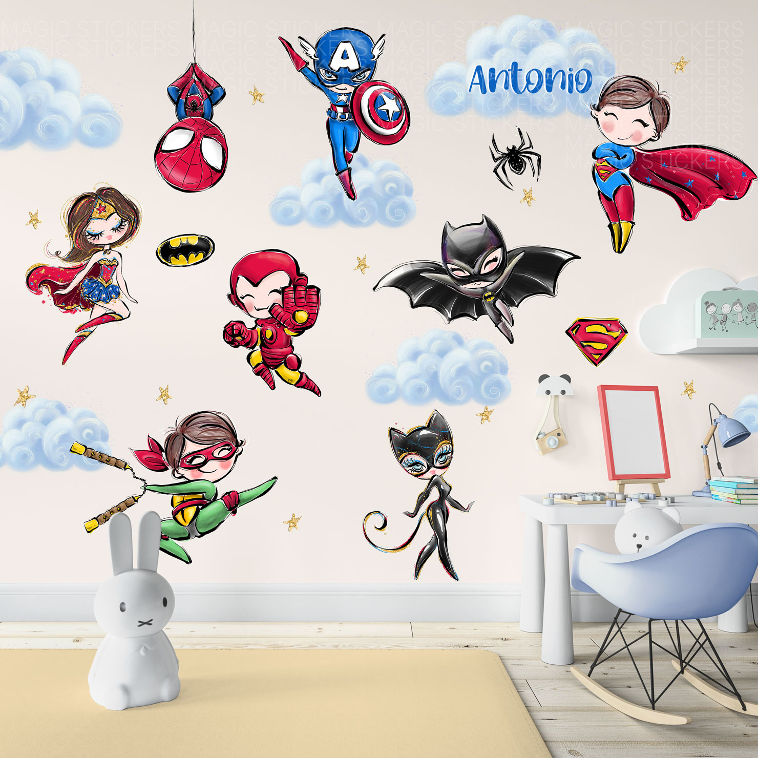 Rojo y Gato Super Heroes Pegatinas de pared para niños- Acte deco
